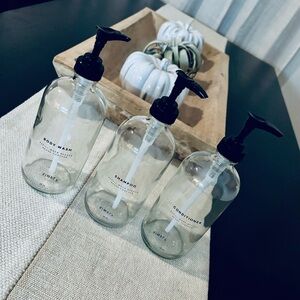 Clear Glass Shampoo, Conditioner, and Body Wash Dispensers